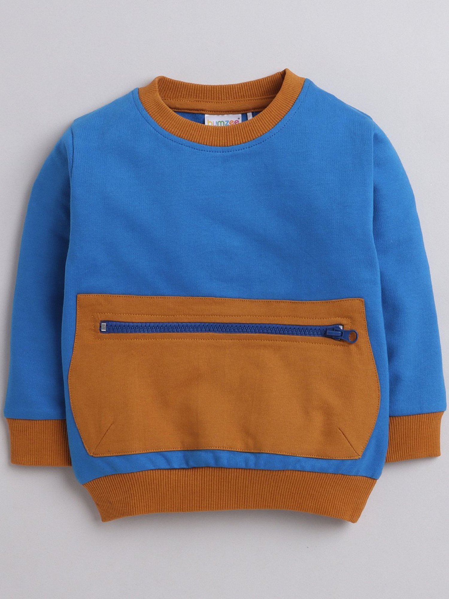 Bumzee Kids Blue Solid Full Sleeves Sweatshirt