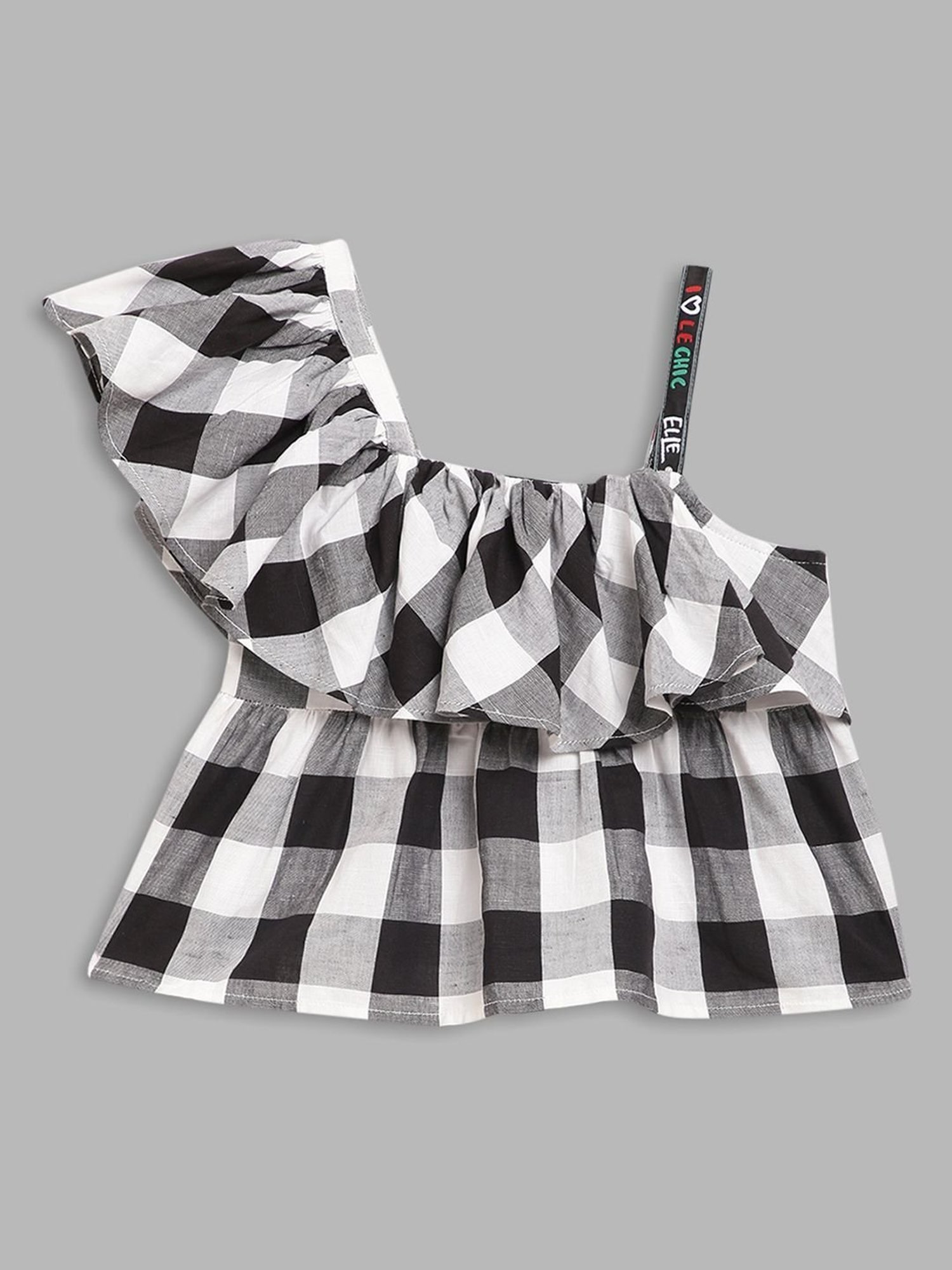 Elle Kids White & Black Chequered Top