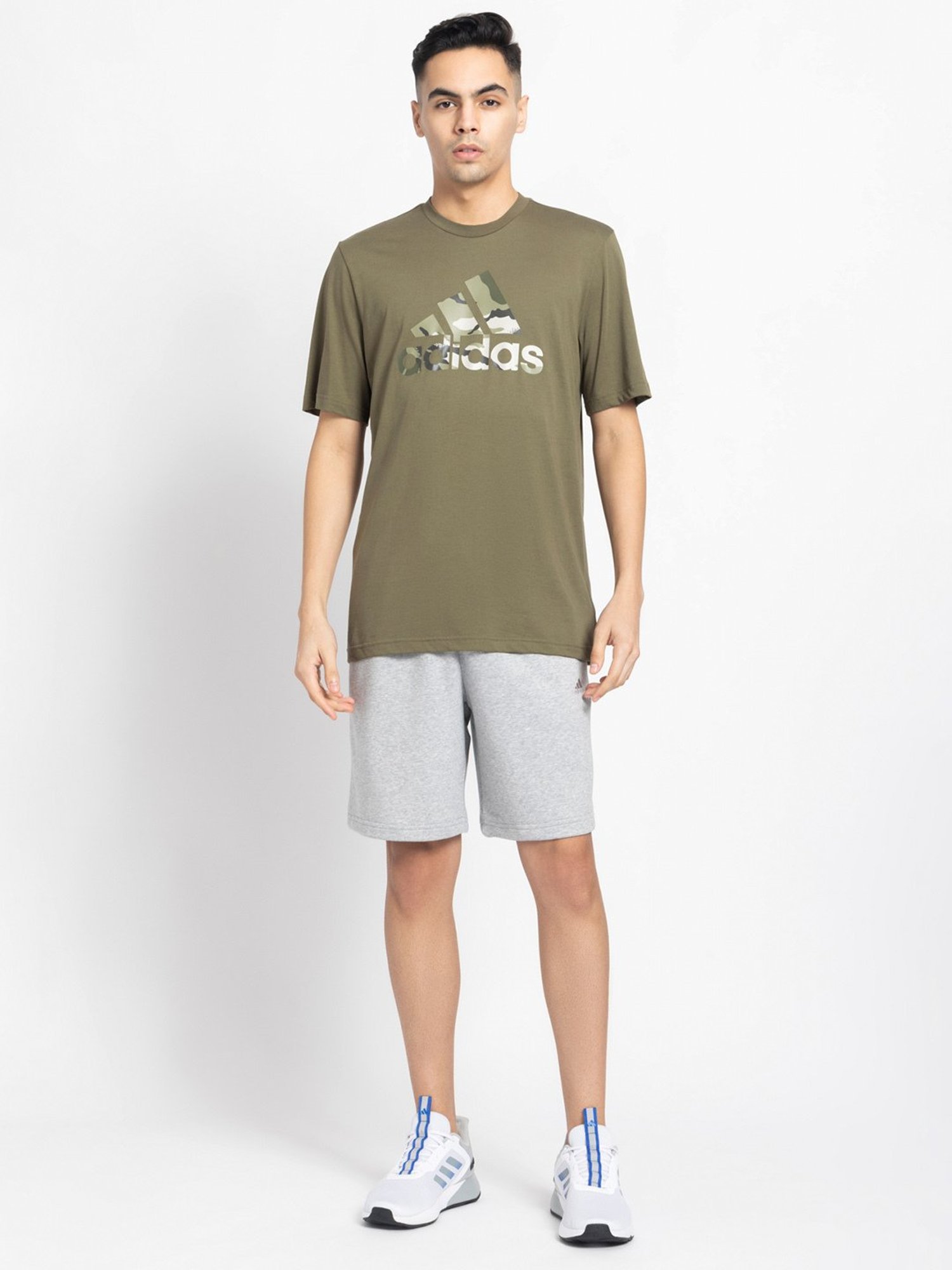 adidas Olive Regular Fit Printed Sports T-Shirt