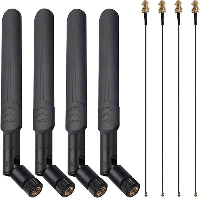 ALAMSCN 8dBi 2.4GHz 5.8GHz Dual Band RP-SMA Antenna + 35cm U.fl/IPEX Extension Pigtail Cable to RP SMA Famale Connector for Wireless Router Aerial WiFi WAN Repeater Network(Pack of 4)