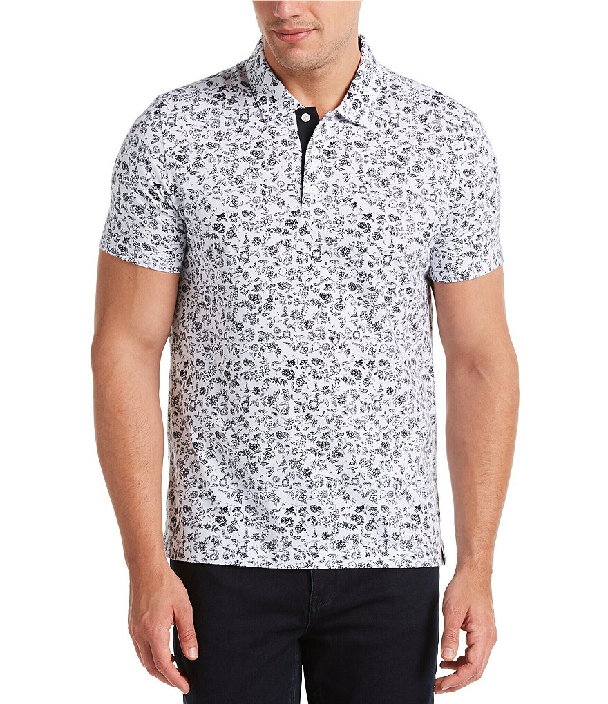 Perry Ellis Big & Tall Floral Print Pima Cotton Short-Sleeve Polo Shirt