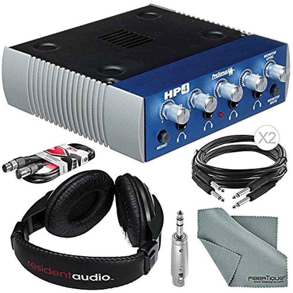 PreSonus HP4 4-Channel Headphone Distribution Amplifier and Bundle w/ Headphones + Cables + Adapter + Fibertique Cloth