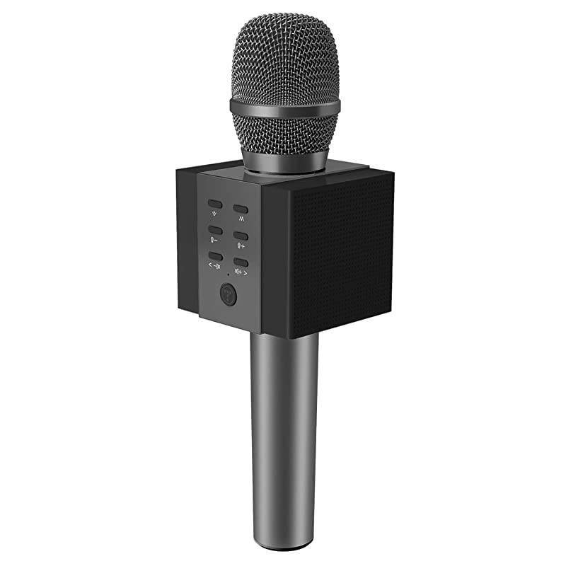 008 Wireless Bluetooth Karaoke Microphone,Louder Volume 10W Power, More Bass, 3-in-1 Portable Handheld Double Speaker Mic Machine for iPhone/Android/iPad/PC (Black)