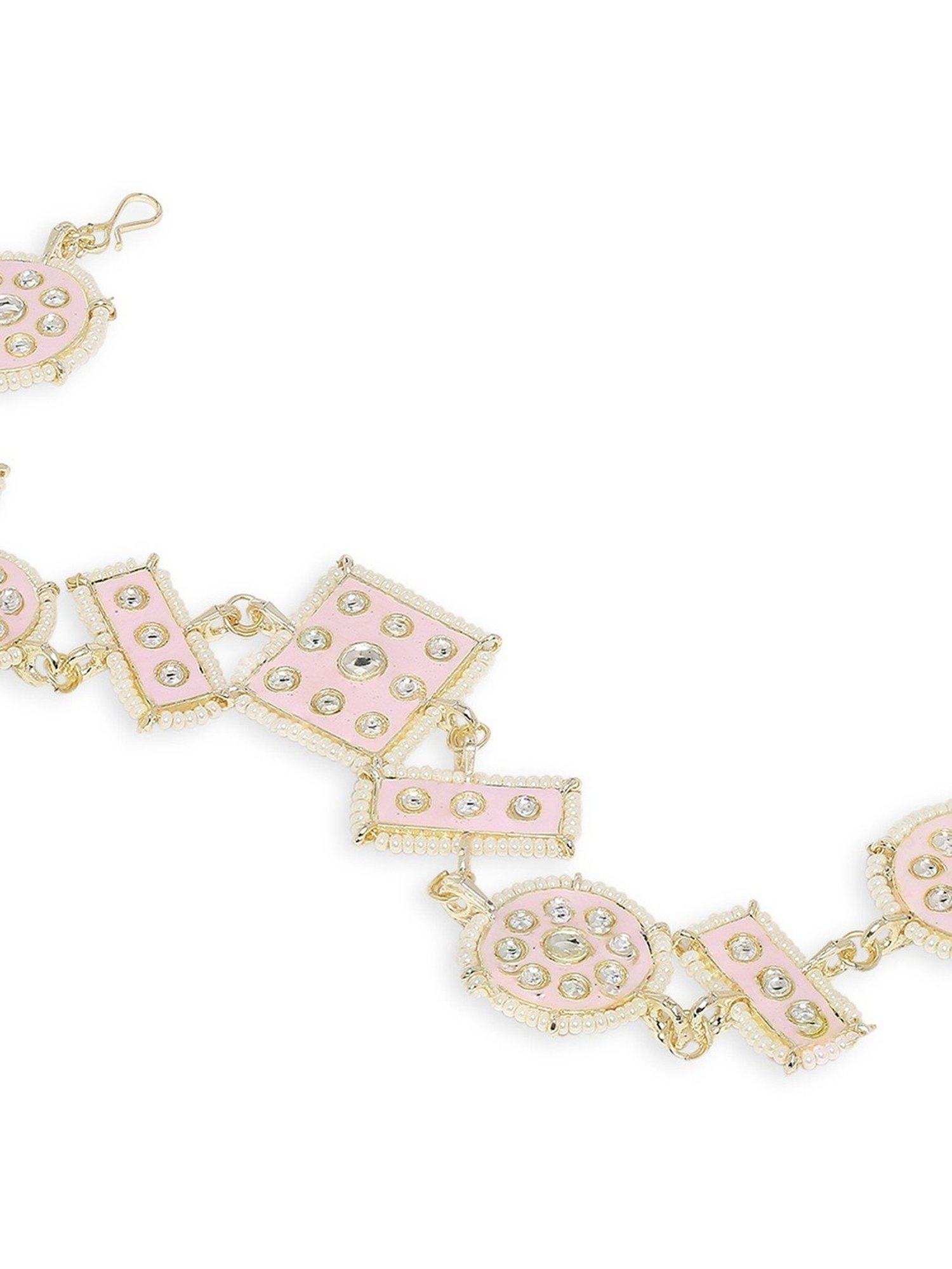 Oomph Pink Meenakari Enamel & Kundan Traditional Wedding Bridal Matha Patti