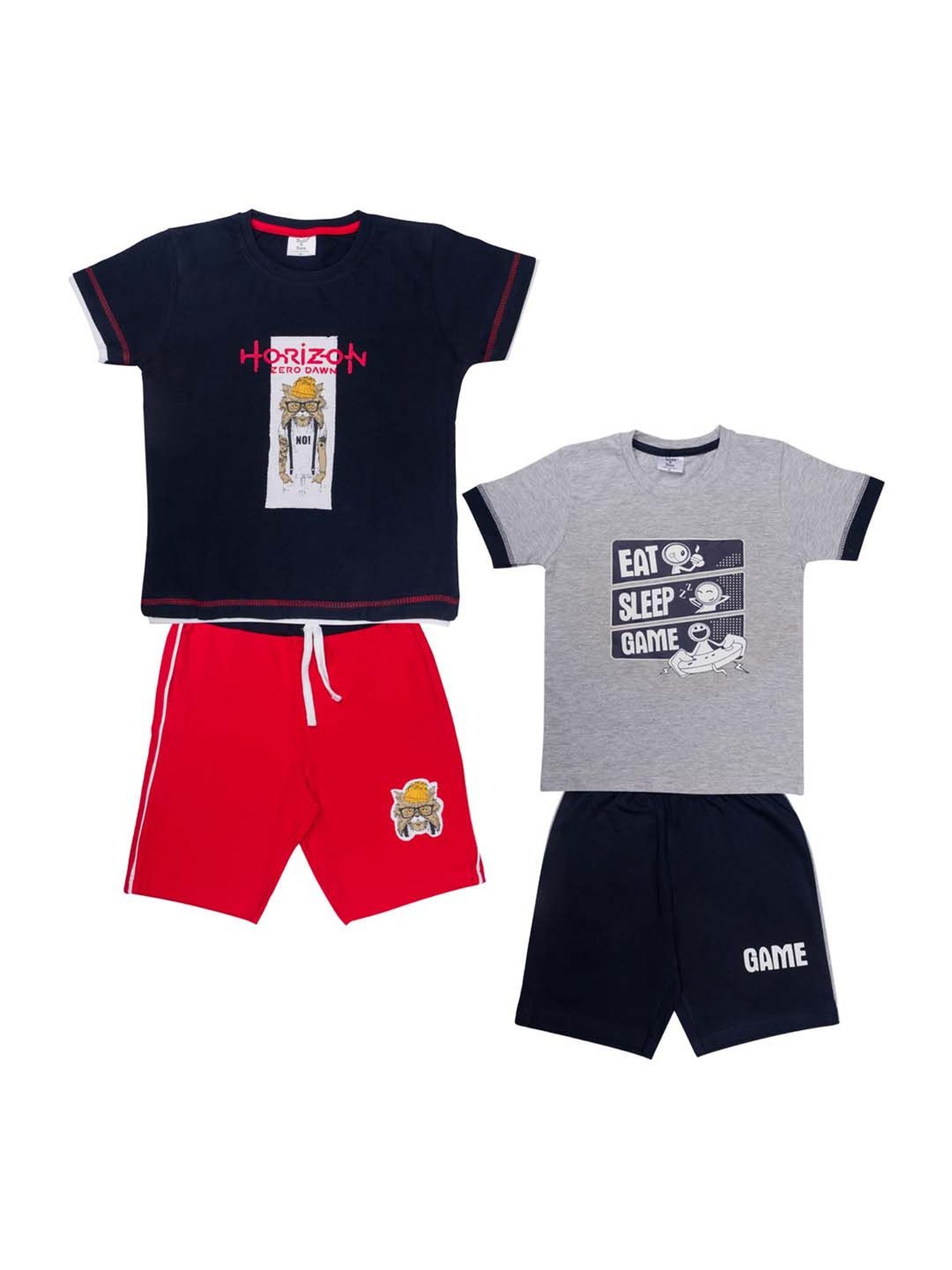 Todd N Teen Kids Navy & Grey Cotton Printed T-Shirt & Shorts - Pack of 2