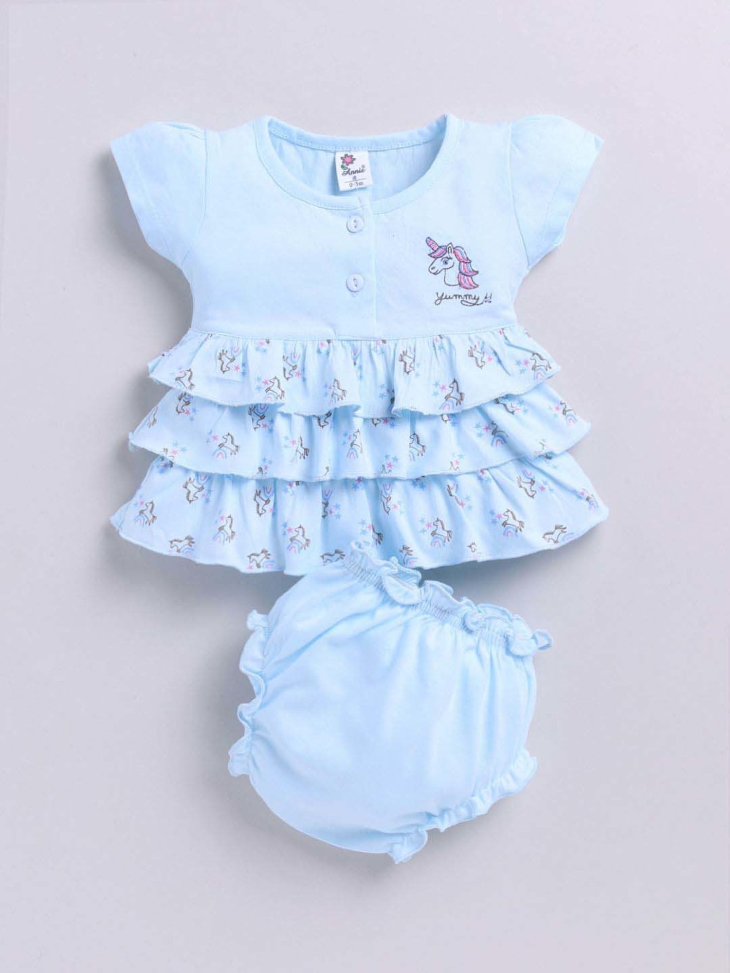 ANNIE Girls Blue Cotton Printed Top & Short sets