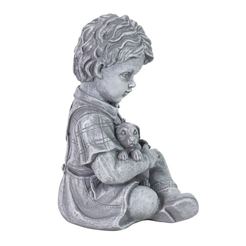 10.24" Resin Boy with Puppy Statue Gray - Exhart