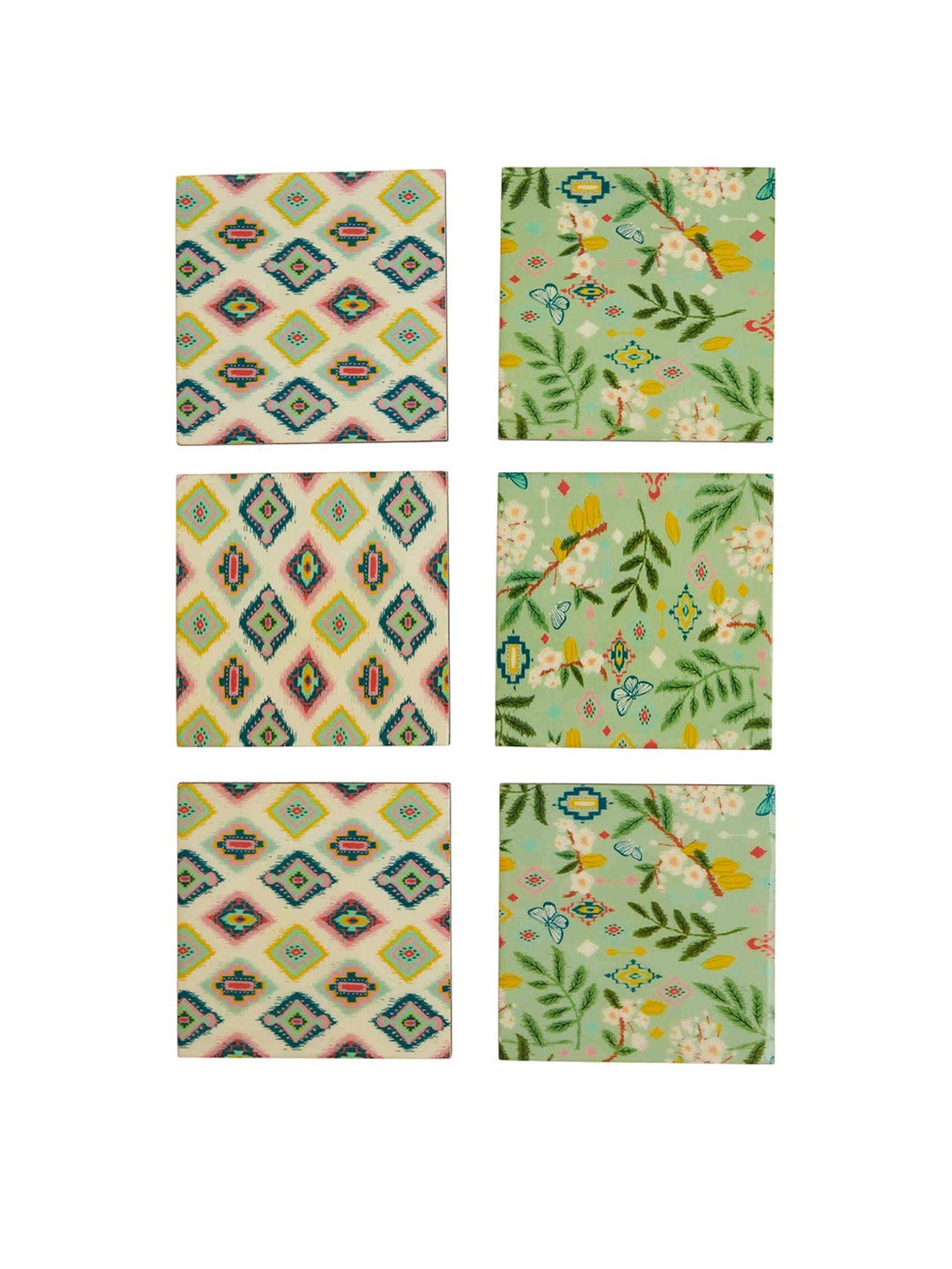 Chumbak Wooden Multicolor Coasters -Farm Garden - Set of 6