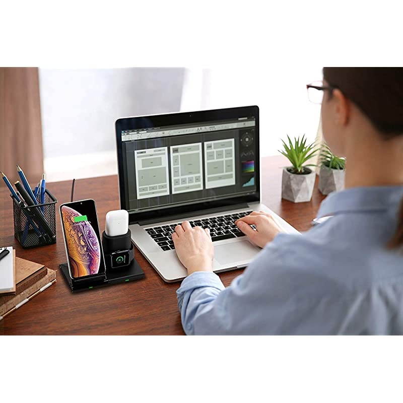 Wireless Charger, 3 in 1 Wireless Charging Station Dock for iPhone 12 Pro Max/12 Mini/11/XR/XS/X/8/8 Plus, Charging Stand for AppIe Watch Series 6/SE/5/4/3/2, AirPods Pro/2 (with QC Adapter)