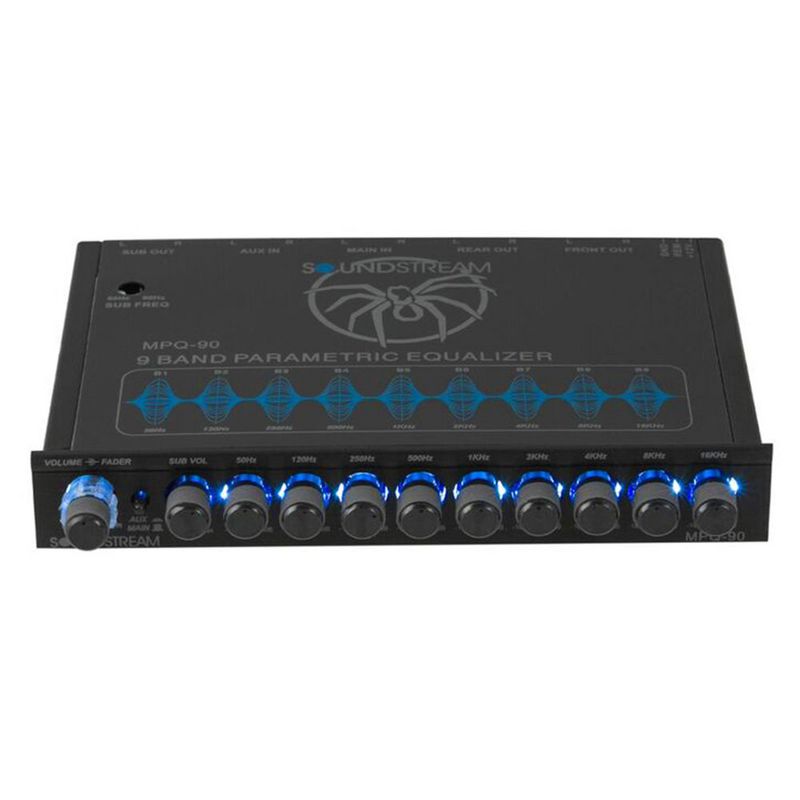 SoundStream MPQ-90 9 Band 1/2 DIN Graphic Parametric Equalizer and Bass Reconstruction Processor with Subwoofer Level Control, Black