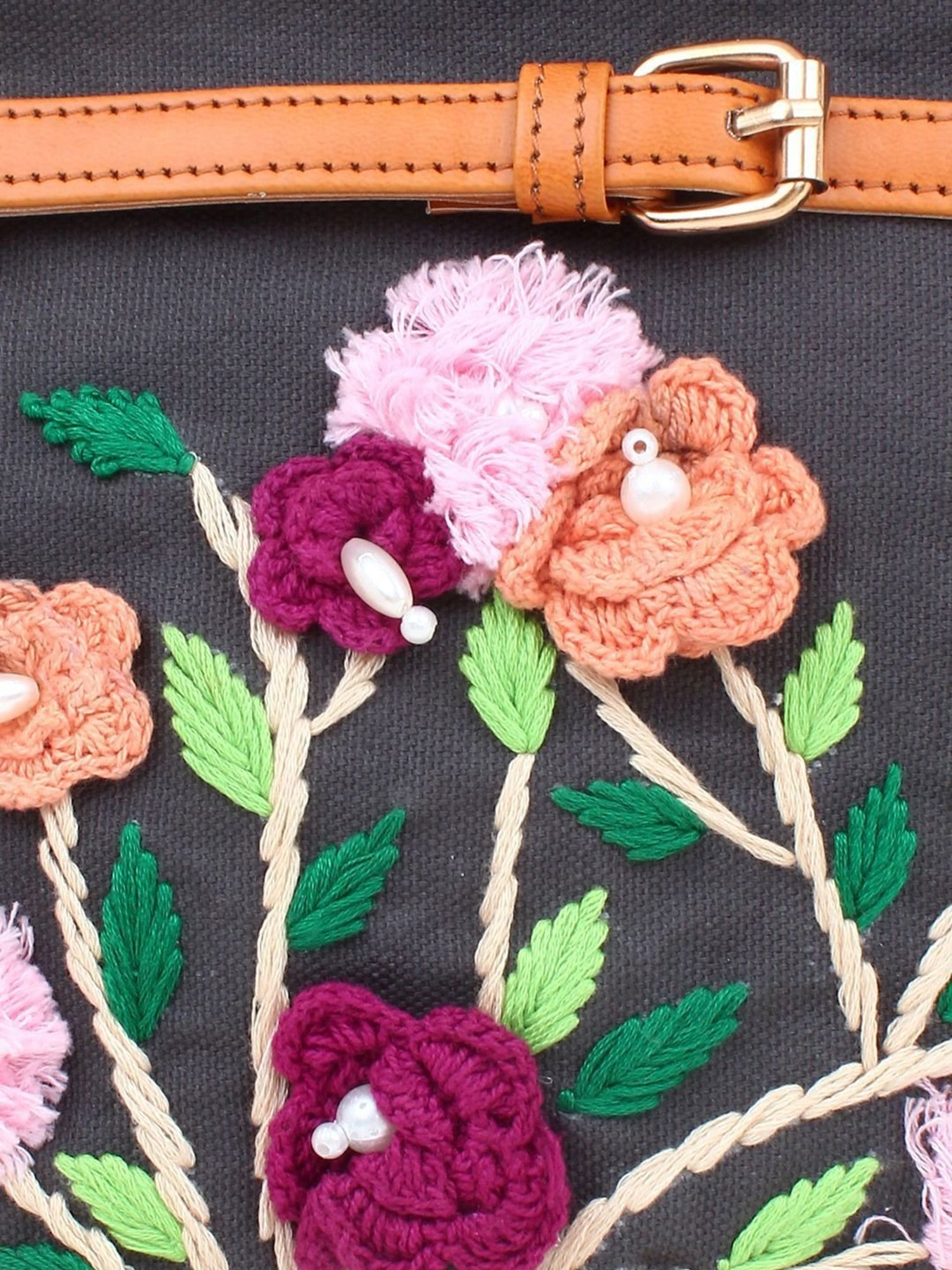 Spice Art Grey Embroidered Medium Sling Handbag