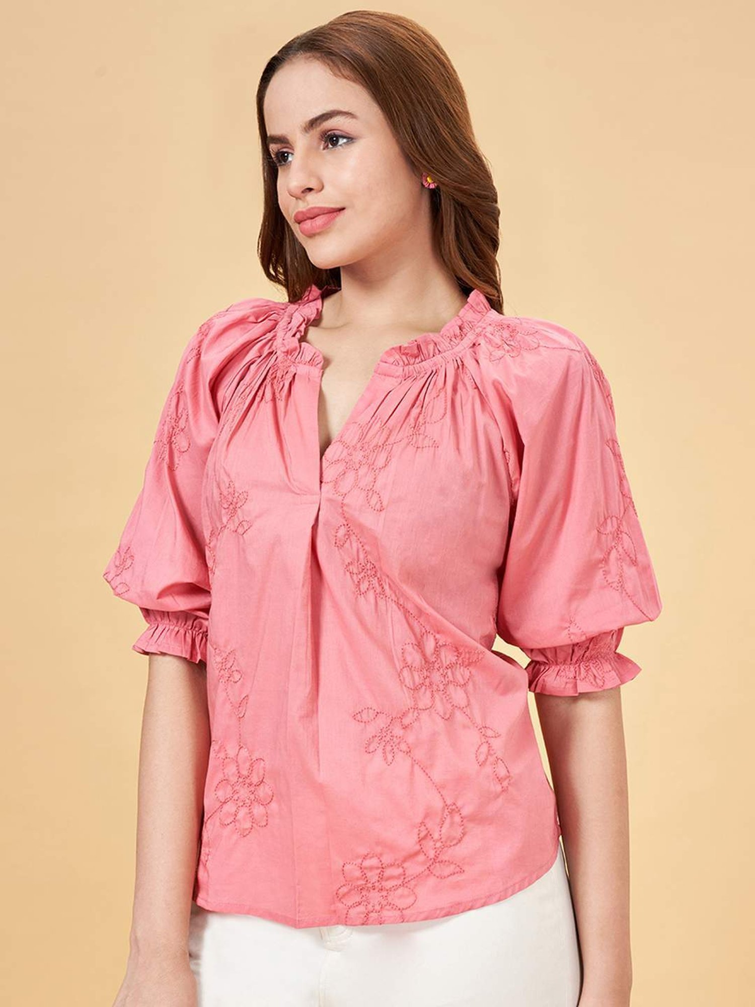 Honey by Pantaloons Dusty Pink Embroidered Top