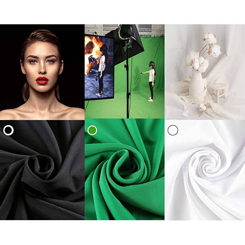 Photo Backdrop Stand,8 x 10ft Video Photography Backdrops Stand and 3 Colors (White Black Green) Photo Backdrop,Adjustable Photo Backdrop Stand Kit Support System with Carry Bag and 3 Clamps