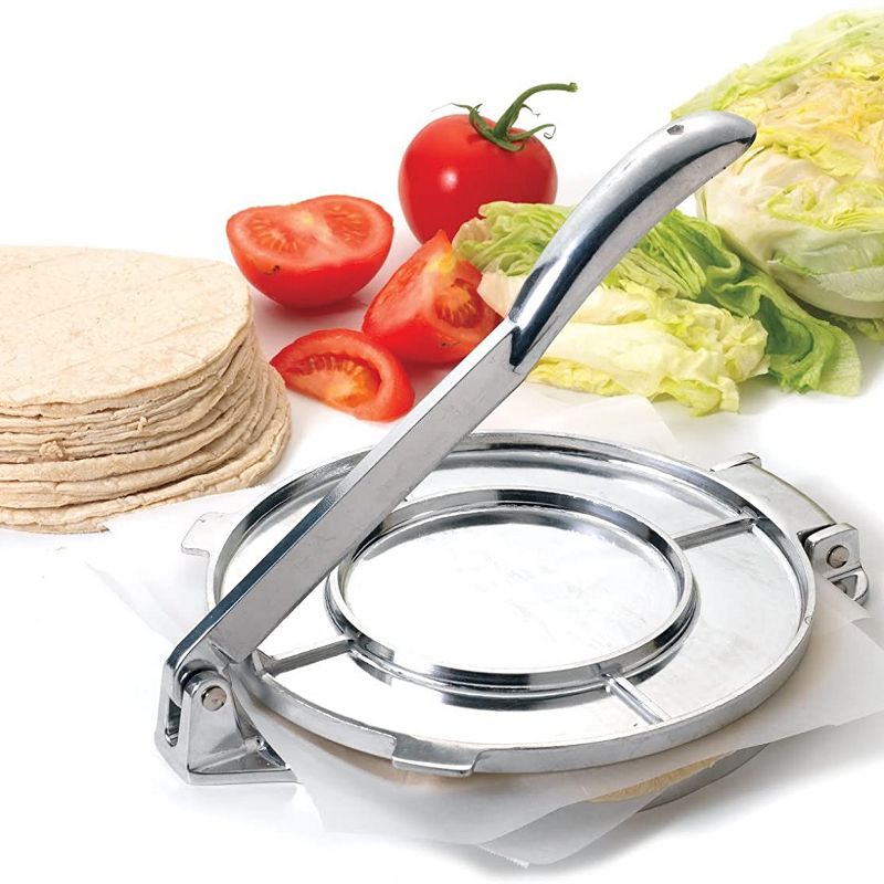 Norpro 8 Inch Round Cast Aluminum Kitchen Cooking Mexican Cuisine Flour Corn Tortilla Masa Dough Press Flattener, Silver