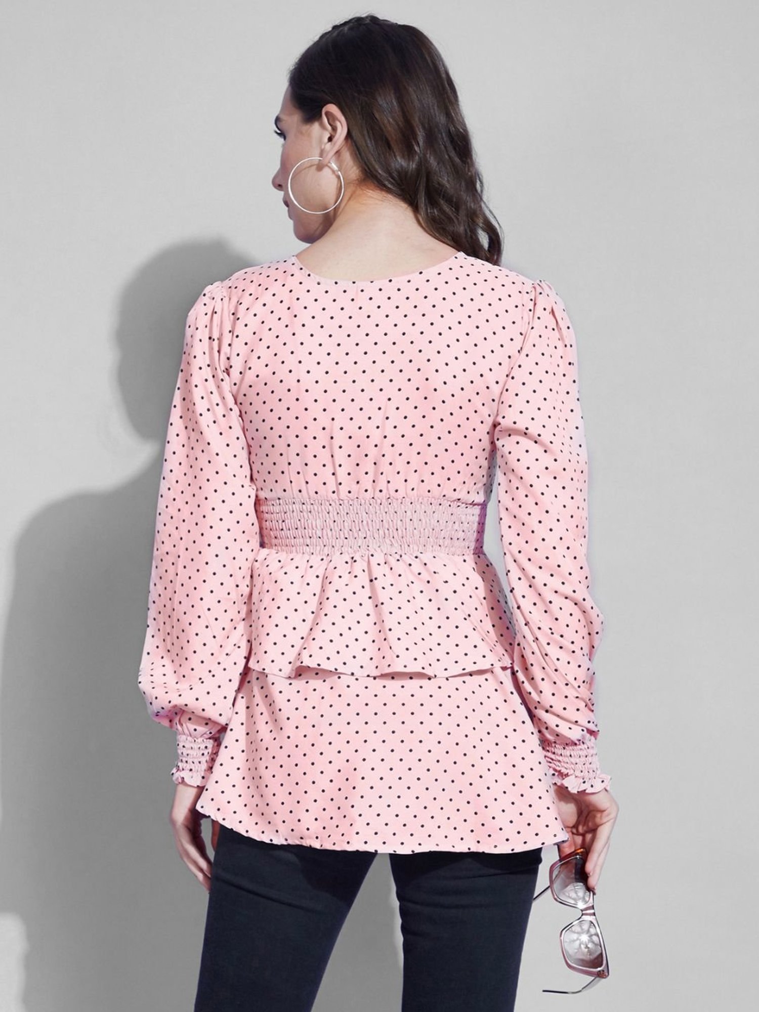 SELVIA Pink Polka Dots Top