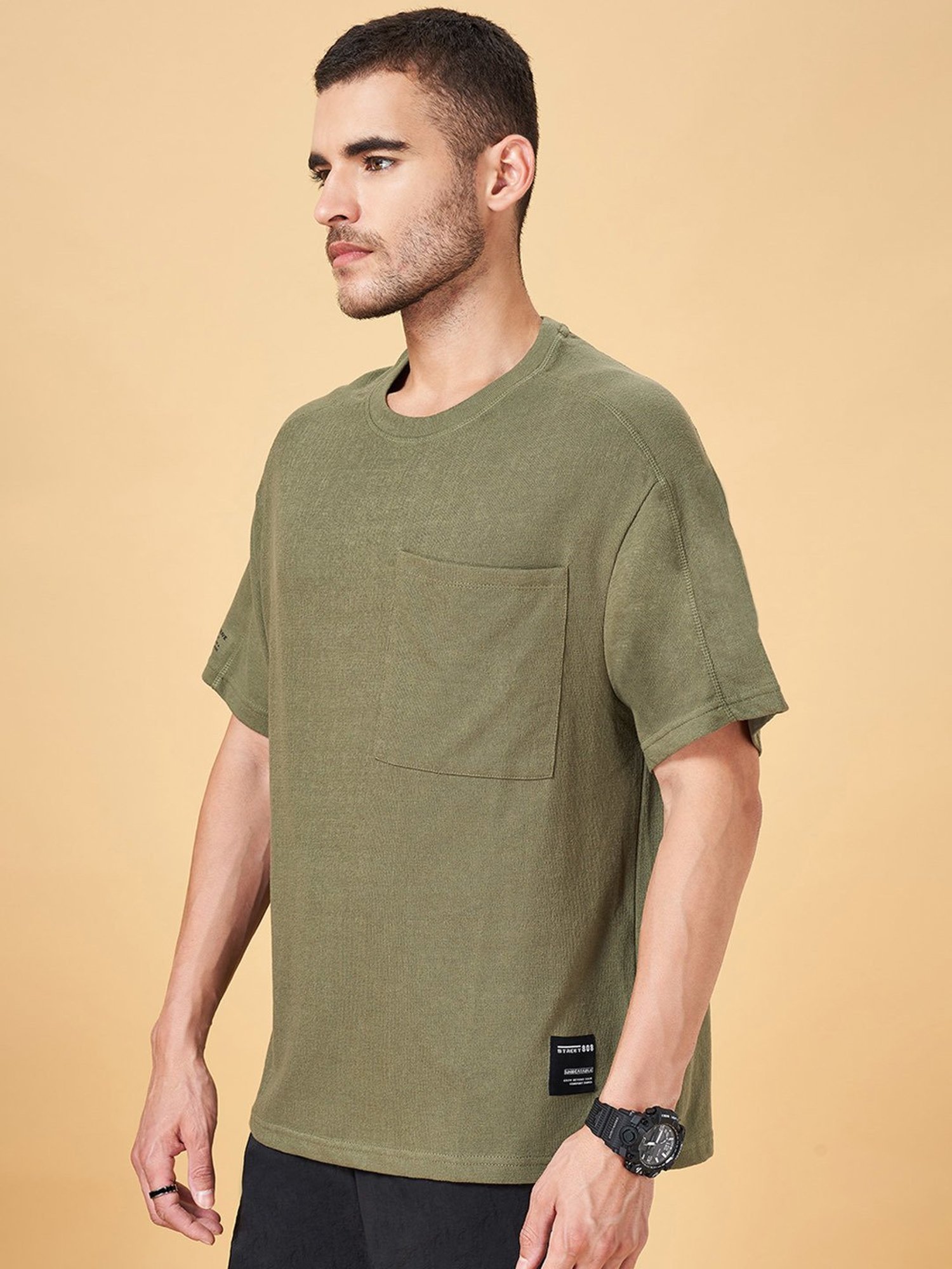 Street 808 by Pantaloons Green Cotton Boxy Fit T-Shirt
