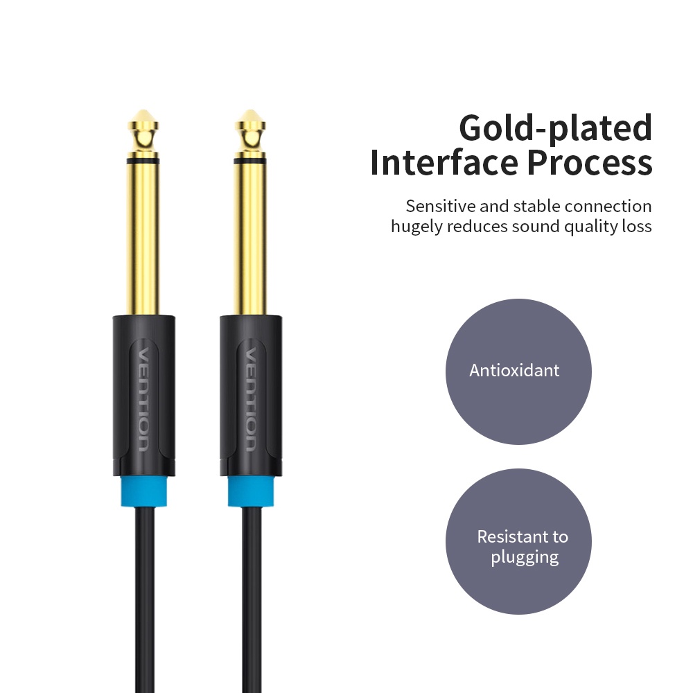 VENTION 6.5mm Audio Cable Male to Male Audio Cable HiFi Gold-plated for Guitar /Amplifier/ Microphone 0.5m (Black)