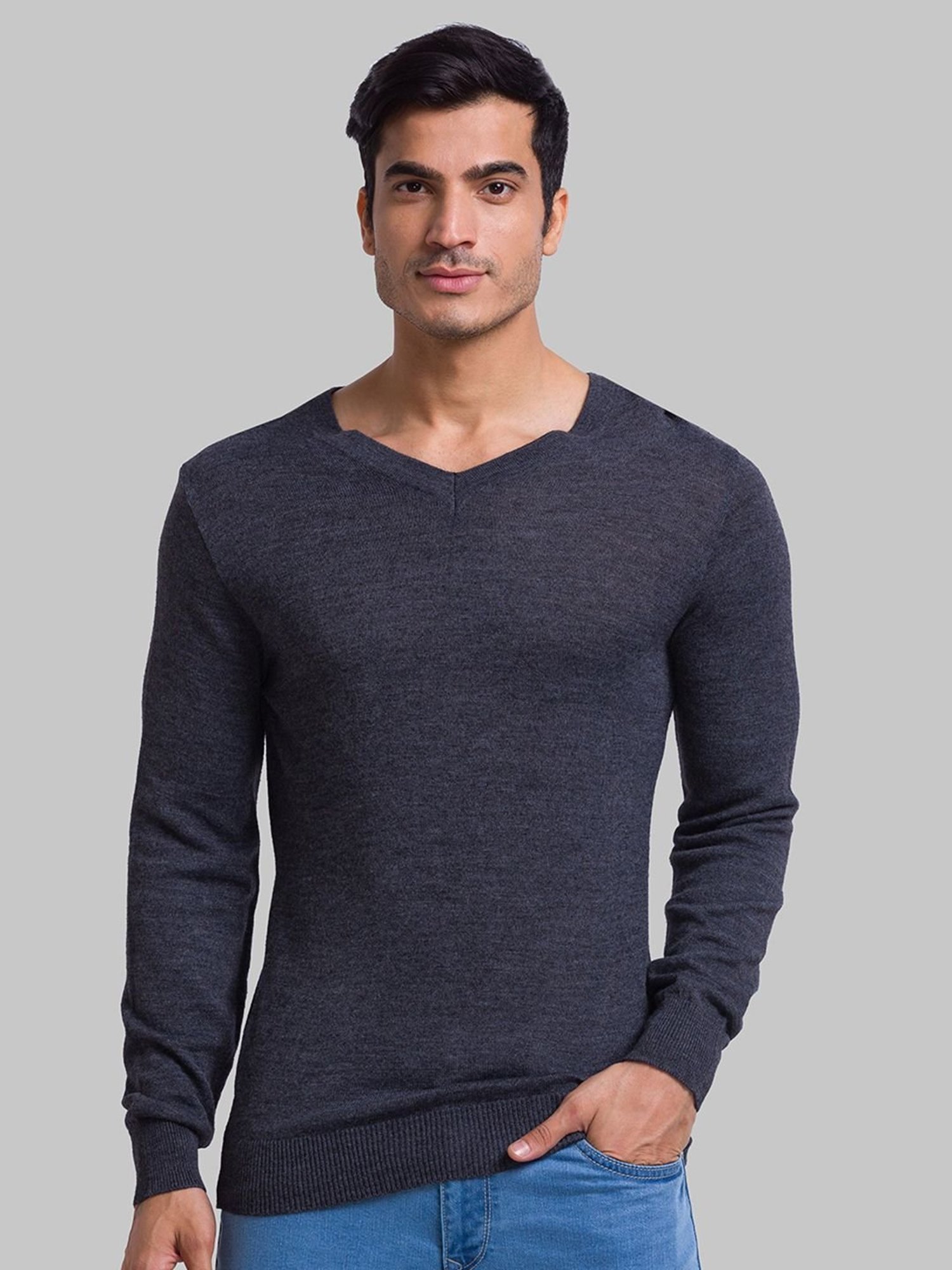 Parx Grey Regular Fit Heathered Sweater