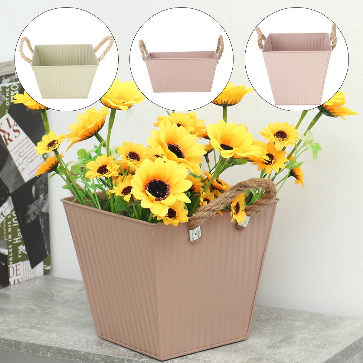 New Flower Pots Pastoral Style Colored Iron Leather Flower Pots Creative Rectangular Buckets-S