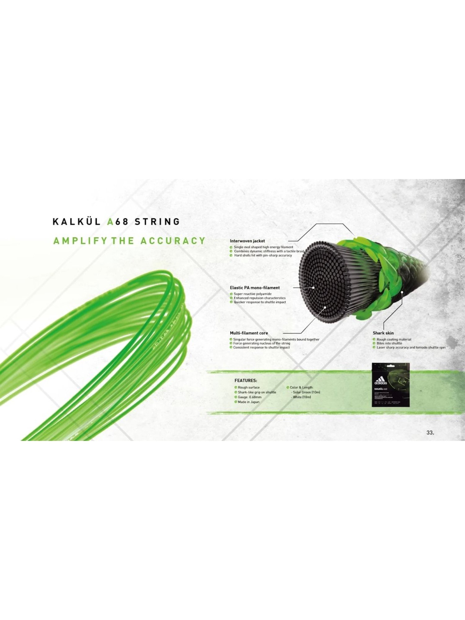 Adidas Kalkul A68 White Badminton Racquet Strings (0.68 gauze)