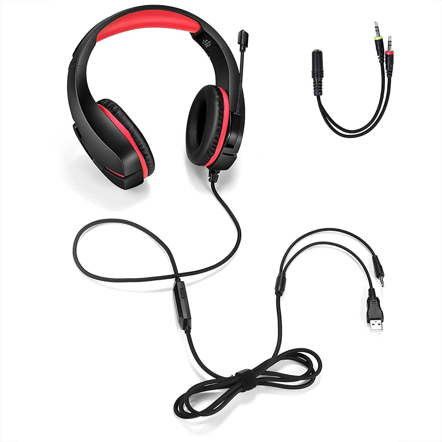 Headphones, E-Sports Gaming headsets, PS4, PS5 Controllers, for PC, PSP, Laptop, Ipad, Tablet Computers, with Microphone, Noise Reduction Microphone (red)