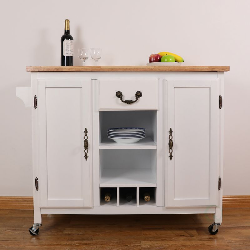 Basicwise Large Wooden Kitchen Cart & Island Trolley with Heavy Duty Rolling Casters