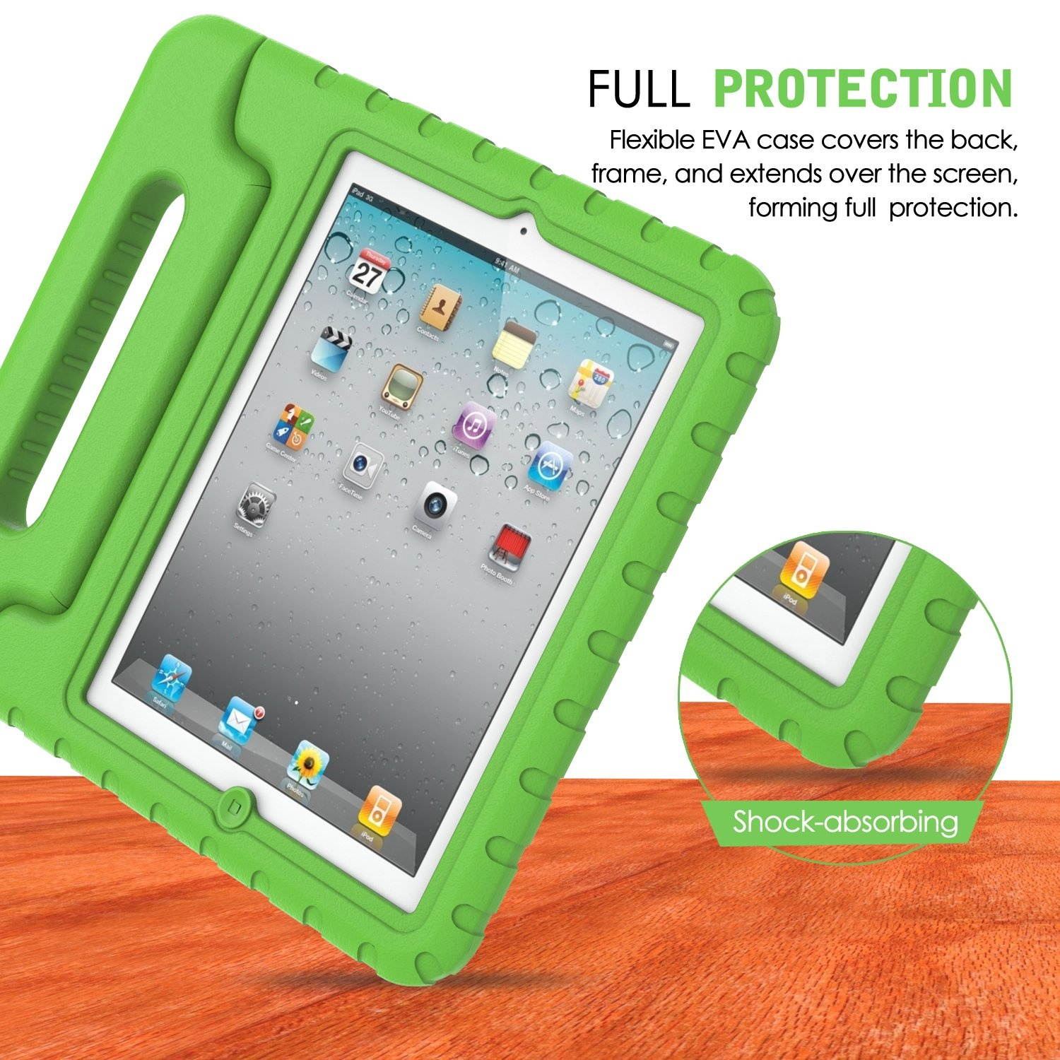 MoKo Case Fit iPad 2/3 / 4 - Kids Shock Proof Convertible Handle Light Weight Super Protective Stand Cover Compatible with iPad 2 / The New iPad 3 (3rd Gen) / iPad 4, Green