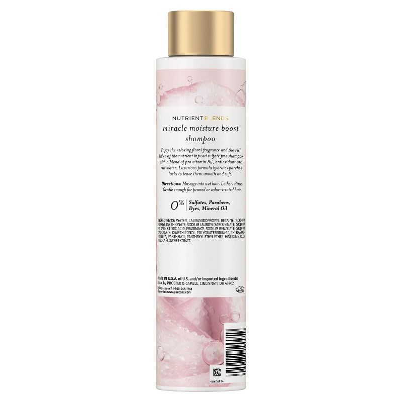 Pantene Nutrient Blends Miracle Moisture Boost Rose Water Shampoo for Dry Hair, Sulfate Free - 9.6 fl oz