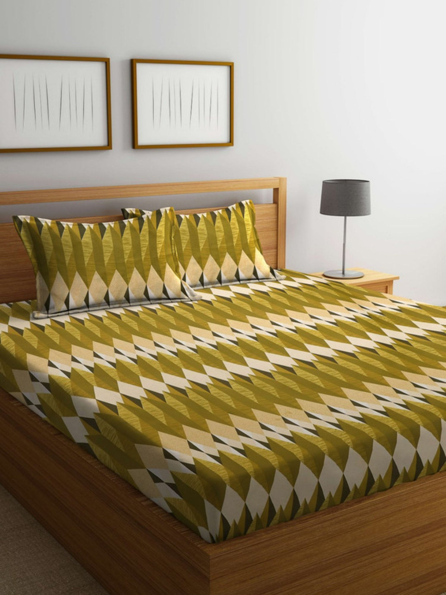 Dhrohar Printed Green Cotton 180 TC Double Bedsheet with 2 Pillow covers