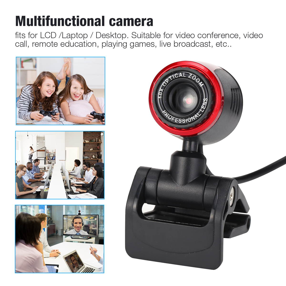 USB 2.0 HD Webcam Camera Autofocus with Noise Reduction Microphone Rotatable Computer Camera for PC Computer Laptop