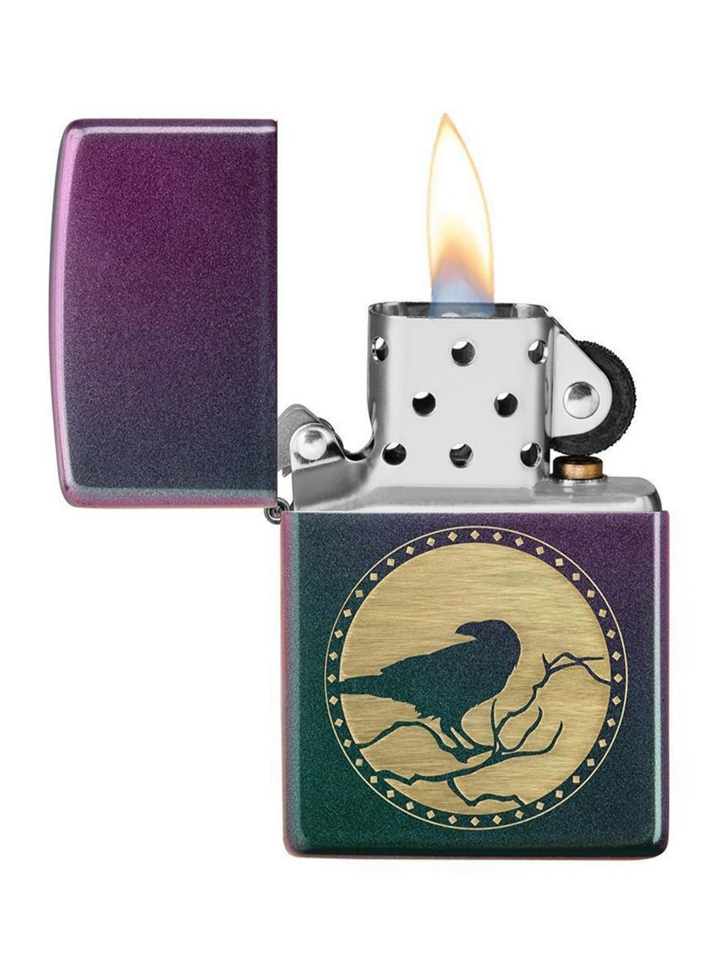 Zippo Metallic Purple Metallic Purple Raven Design Brass Pocket Lighter