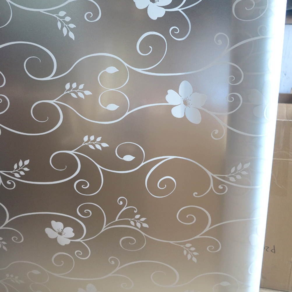 Decorative Self-Adhesive Privacy Window Film Iron Flower Frosted Glass Sticker Window Decals for Bathroom Bedroom Office Kitchen 45x100cm (White)