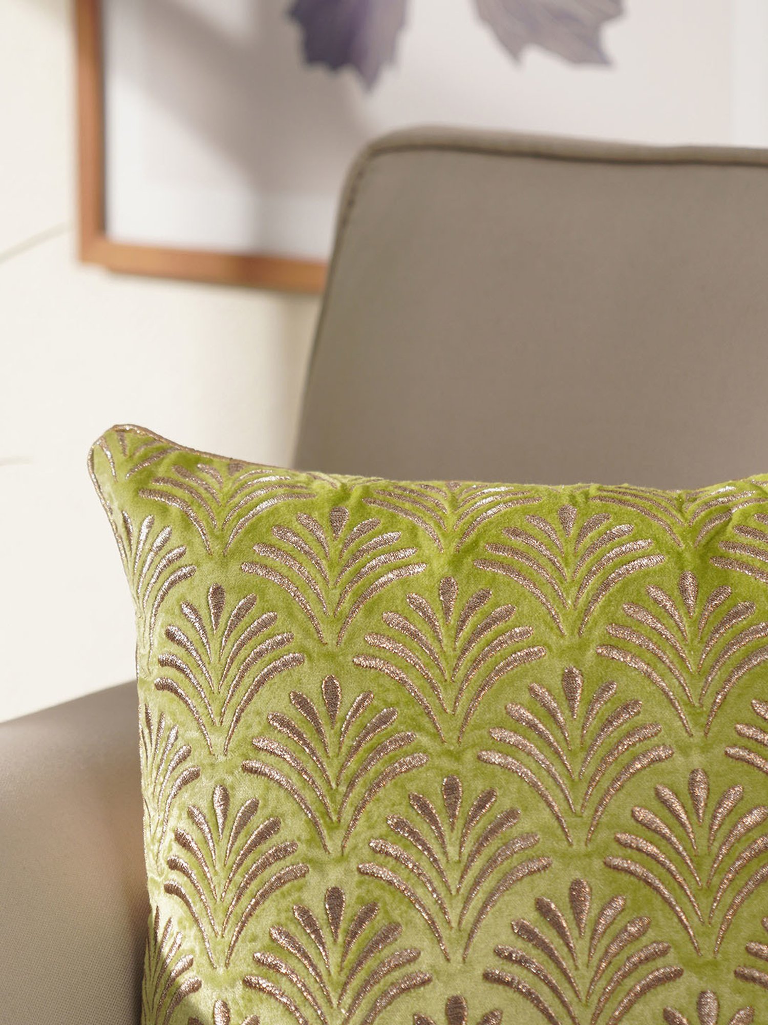 Pure Home and Living Green Cotton Embroidery Cushion Cover