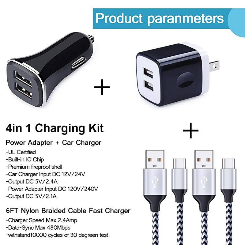 USB Wall Charger Plug 2 Port C Phone Charger Fast USB Car Charger Power Adapter Type C Cord Cable Compatible Samsung Galaxy S21 Plus 5G A11 A10E A20 S20 A50 A51 A71 S10E Plus Note 20 Ultra