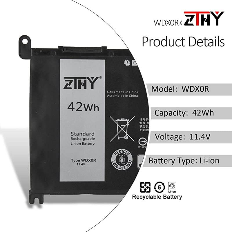 WDX0R Battery Replacement for Dell Inspiron 13 5368 5378 7368 7378 15 5565 5567 5568 5570 5578 5584 7570 7579 7569 P58F 17 5765 5767 5770 Series CYMGM WDXOR 3CRH3 T2JX4 FC92N 42Wh 114V 3Cell