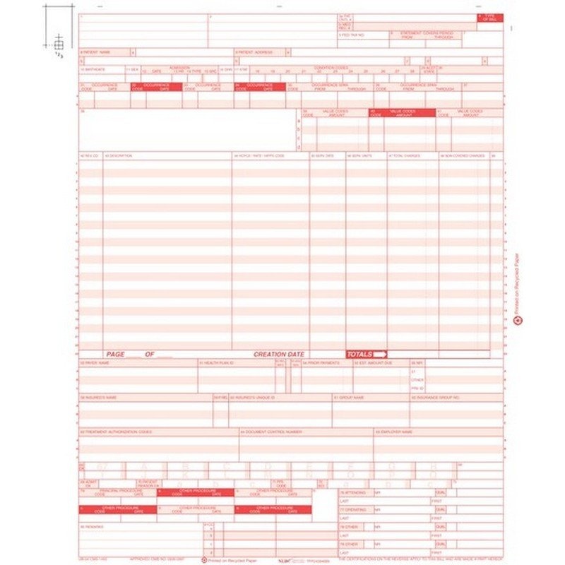 UB-04 Hospital Claim Form Laser-Cut Sheet (2,500/case)