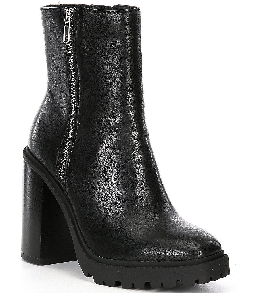 Chelsea & Violet Falla Double-Zip Lugged Block Heel Booties