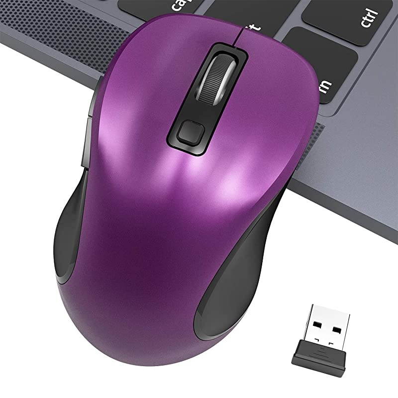 Wireless Mouse  24G Portable Computer Mouse Optical USB Mouse Cordless Mouse Ergonomic Mouse with USB Receiver 6 Buttons 3Level DPI Laptop Mouse for Windows MacOS PC Laptop Purple