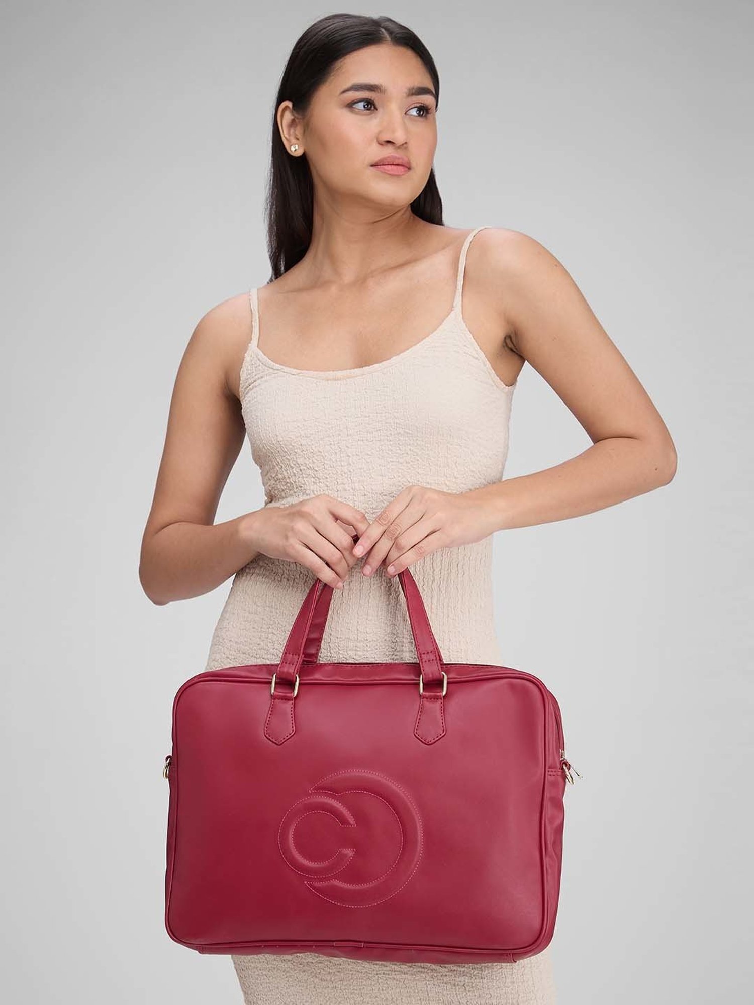 Caprese DORA Maroon Faux Leather Large Laptop Messenger Bag