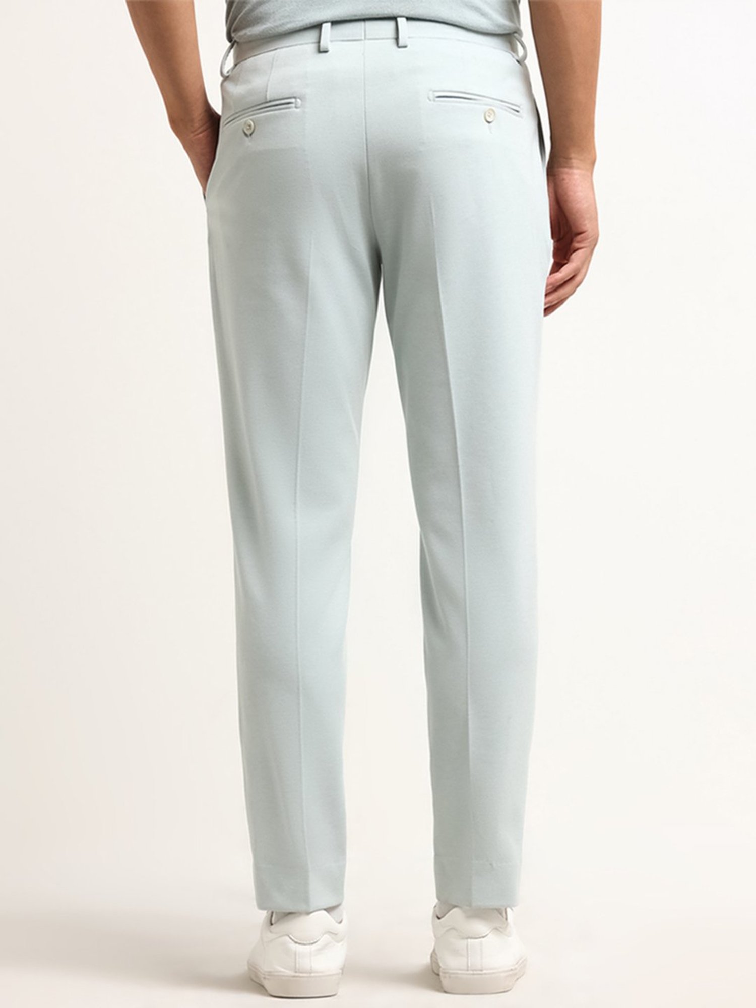 WES Formals by Westside Blue Mid-Rise Slim-Fit Trousers