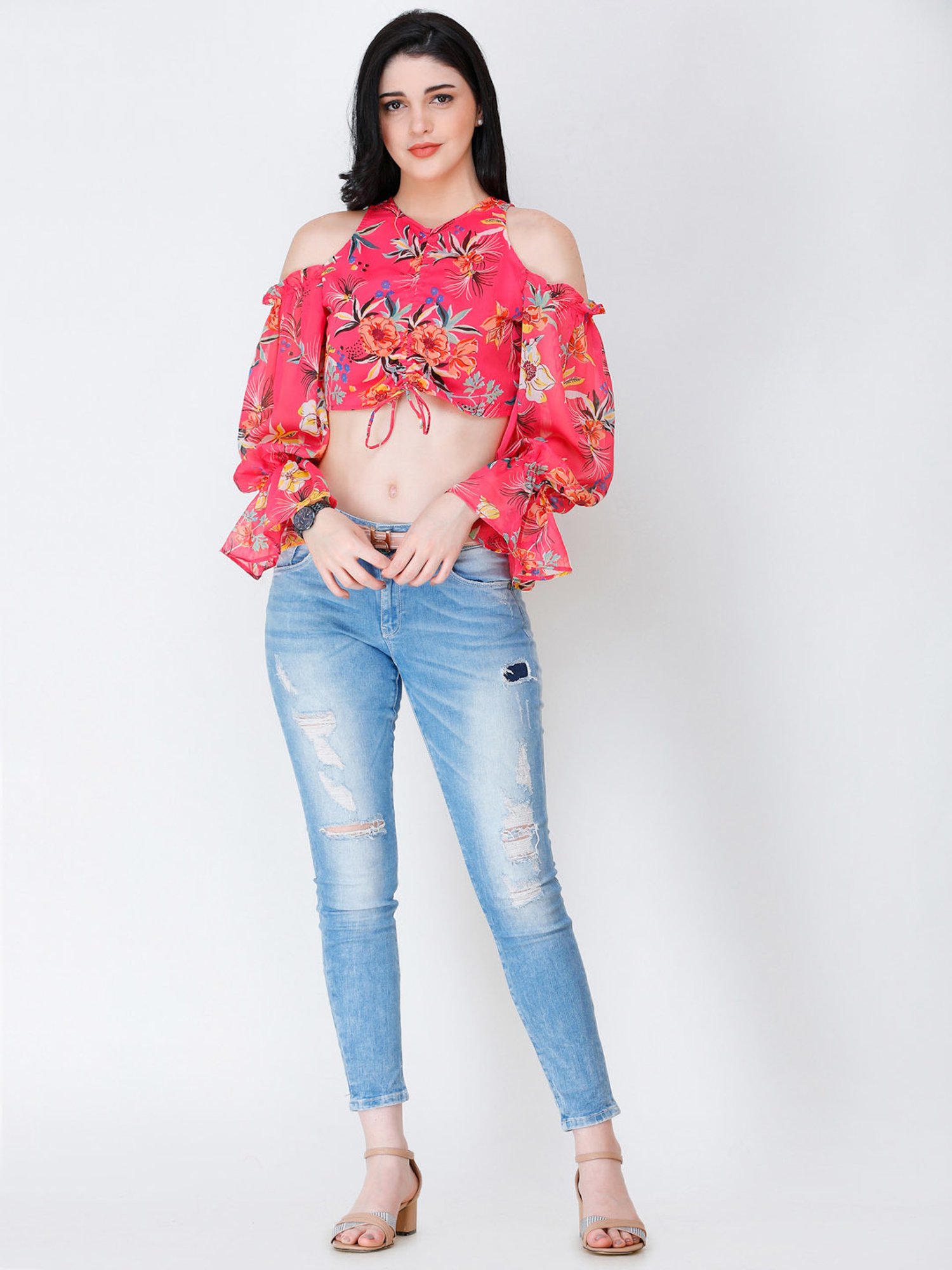 Scorpius Pink Floral Print Crop Top