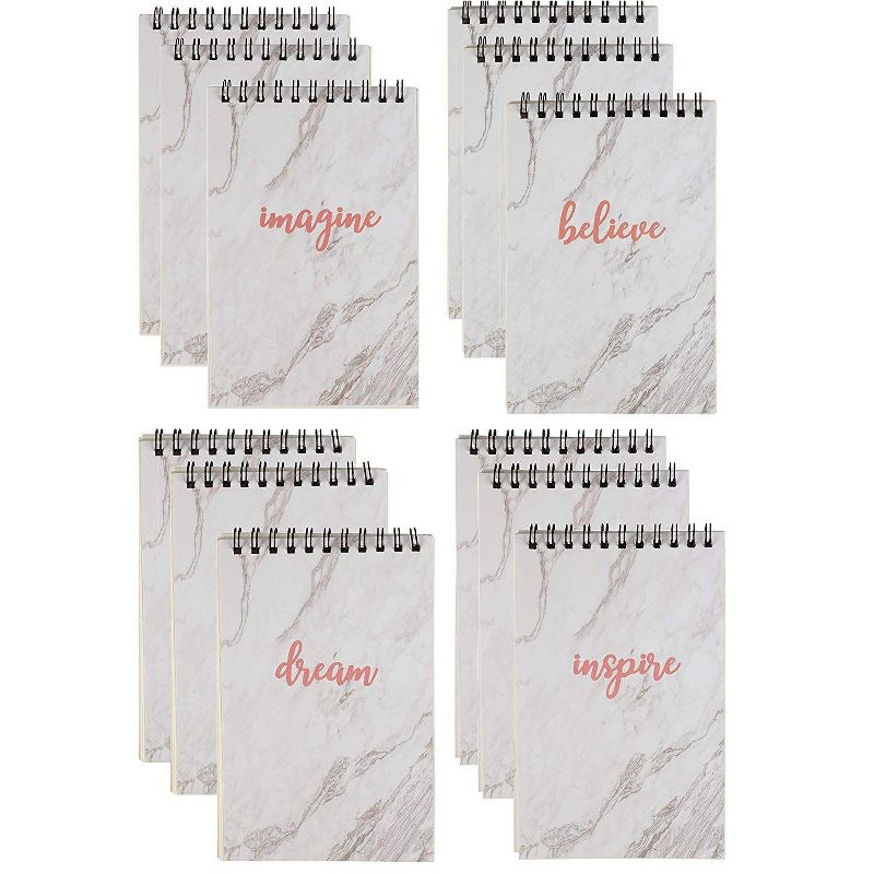 Spiral Notepad - 12-Pack Top Spiral Notebooks, Mini Spiral Notepads for Note Taking, To-do Lists, Lined Paper, Inspirational Words, Marble Print, 4x6"