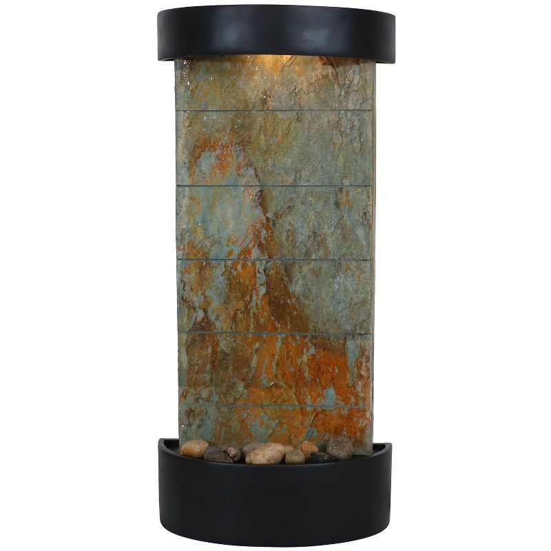Sunnydaze Indoor Home Office Slate Facade Wall or Tabletop Water Fountain Feature with LED Light - 25" - Black