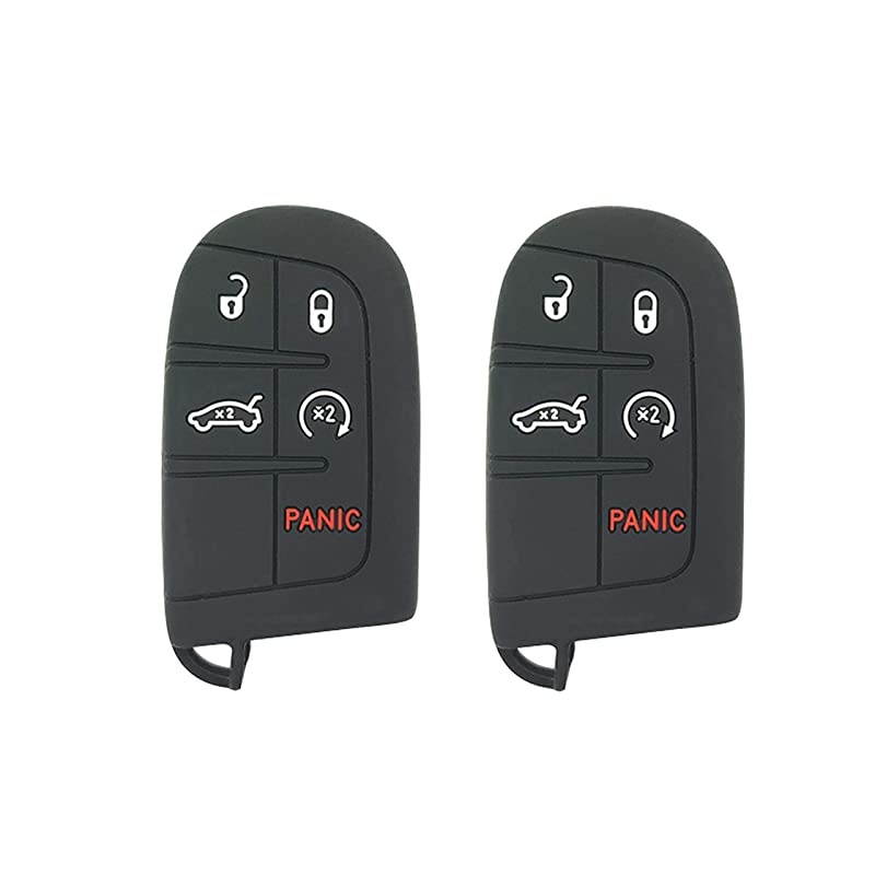 Autotech Remote Key Silicone Rubber Keyless Entry Shell Case Fob and Key Skin Cover fit for Jeep Grand Cherokee, Chrysler 300, Dodge Durango, Charger, Challenger, Journey (1 Pair) (Black)