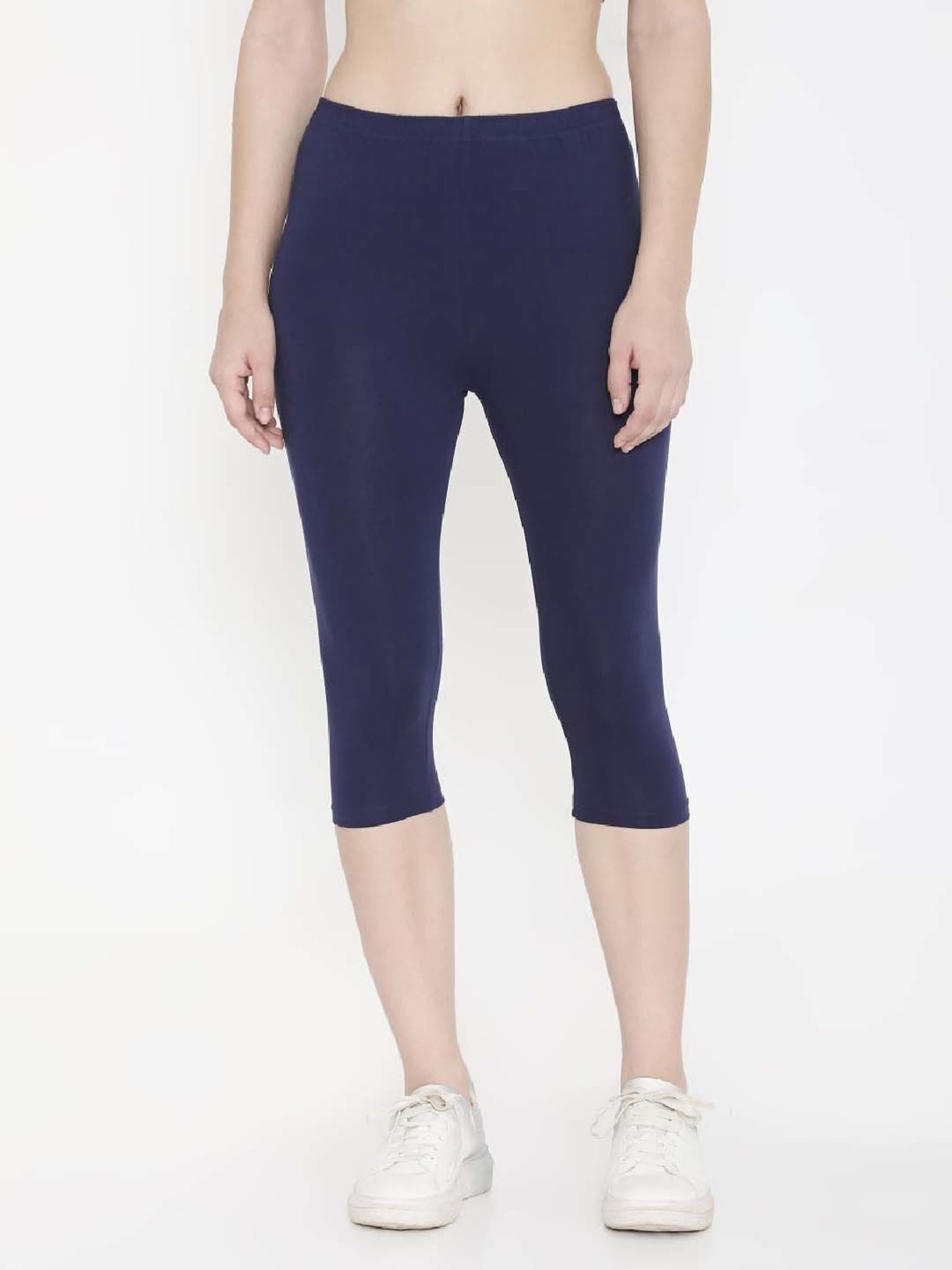 FEELINGS Navy Cotton Plain Capris