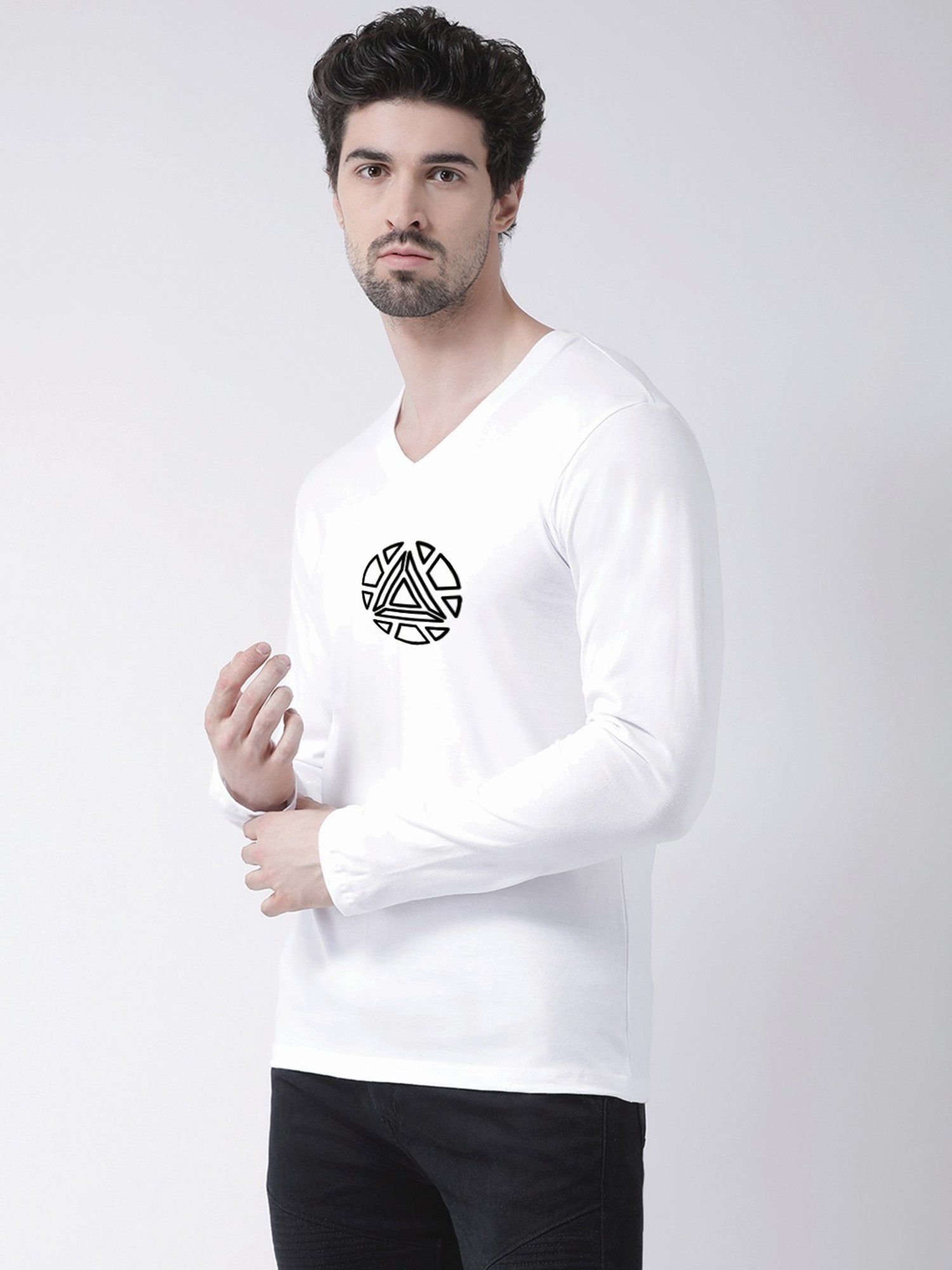 Friskers White Cotton Slim Fit Printed T-Shirt