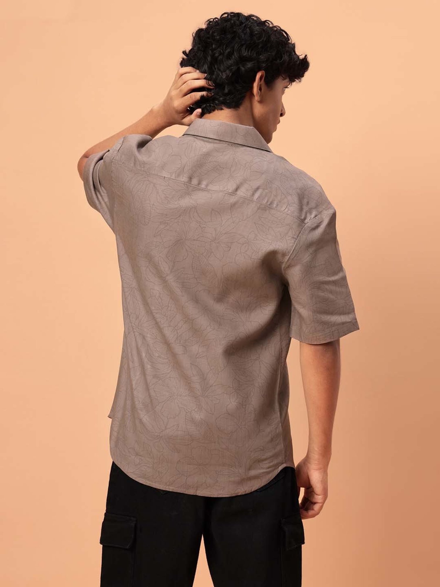 TeenTrums Kids Brown Cotton Floral Print Shirt