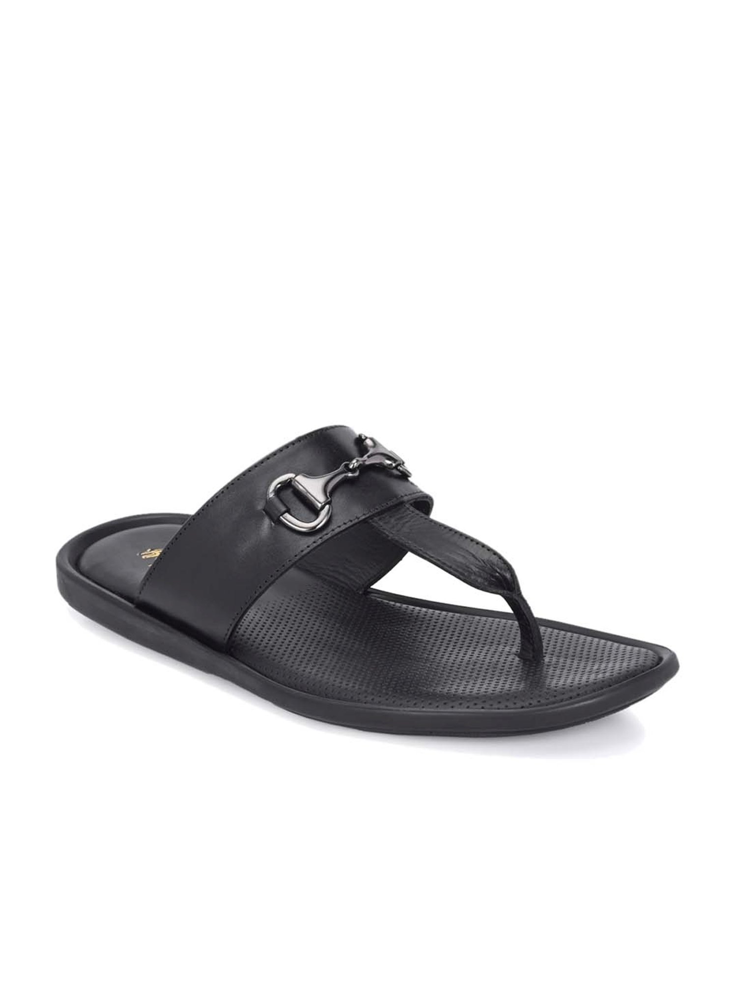 Hitz Men's Black T-Strap Sandals
