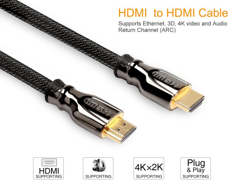 Wavlink 4K HDMI Cable - 6.6ft  Zinc Alloy Shell HDMI Male to HDMI Male cable - Braided Cord (30AWG) - High Speed with Ethernet & Audio Return - Support 4K 2160p, HD 1080p, 3D