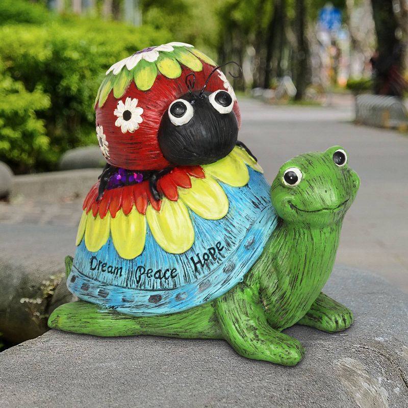 9.25" Resin Garden Turtle and Lady Bug Statue - Exhart